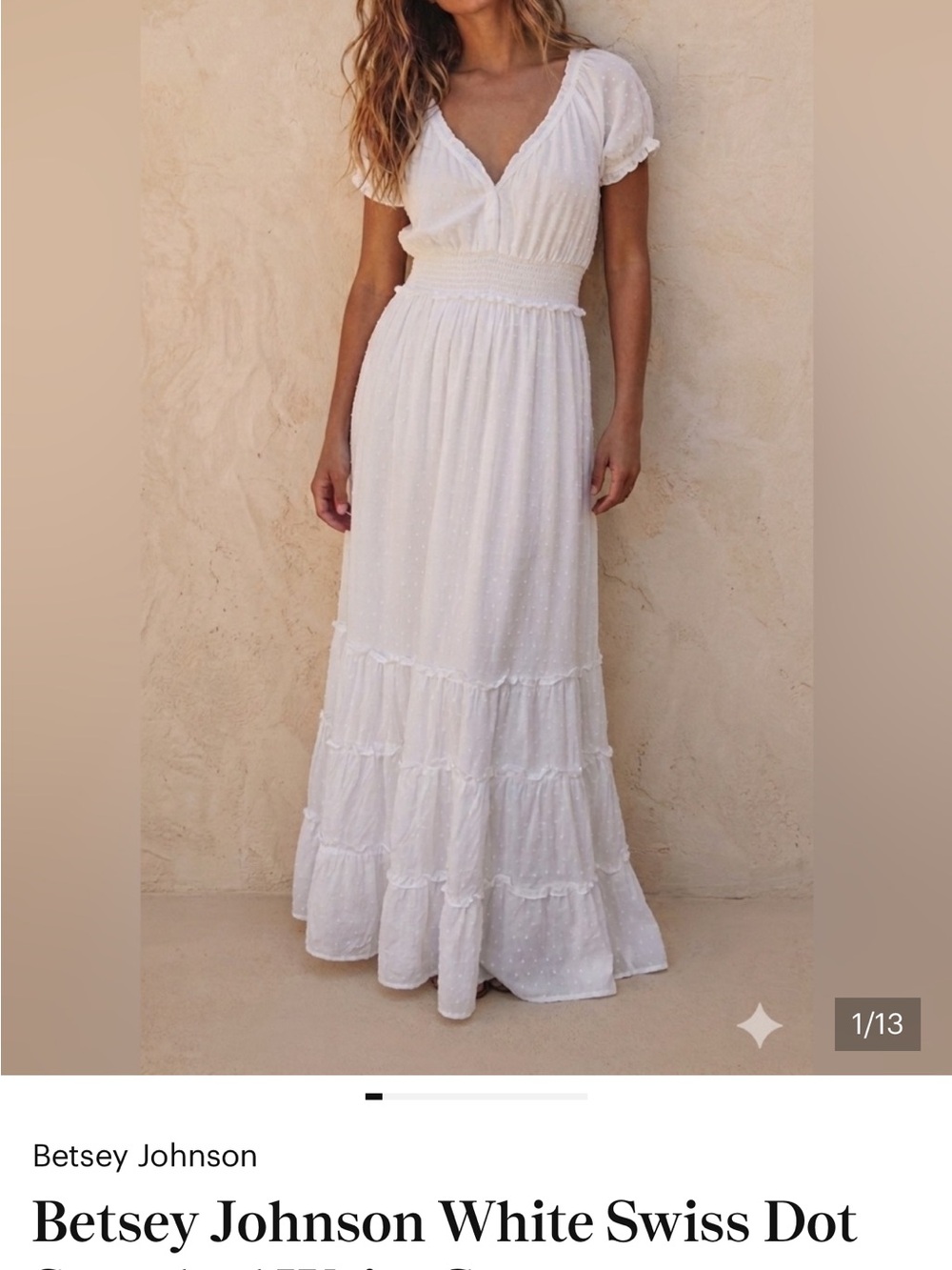 Betsey Johnson White Swiss Dot Tiered Maxi Dress